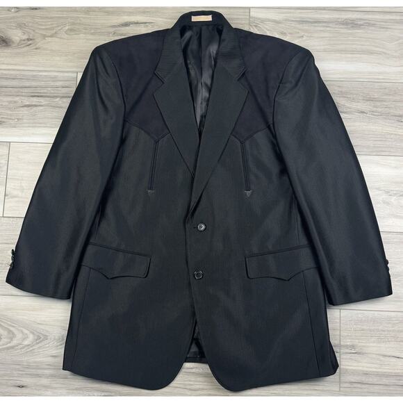 Vintage Laredo Cowboy Western Suit Blazer Jacket 44L & Pants 36 x‎ 28 BLACK USA - Picture 2 of 15